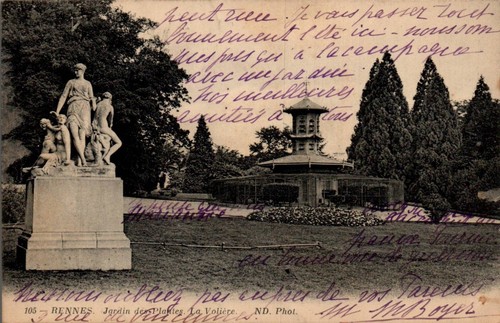 Old postcard rennes jardin - rennes,