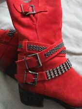 Mode Casual PAIRE de demi BOTTES " MAM'ZELLE ' cuir daim rouge taille 37 o