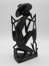 19 Cm CHINE : SCULPTURE / STATUE EN BOIS VIEIL HOMME CHINOIS PORTEUR D'EAU