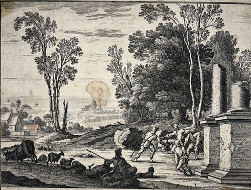 Paysage bergers gravure - bergers,