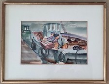 André Paulmier Aquarelle Chalutier à Benodet Peinture Bretonne Peintre Normand