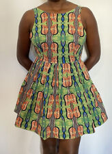 Robe courte évasé africaine en wax verte et orange taille disponibles L S XS 