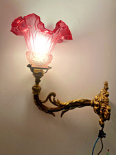 ANCIENNE LAMPE APPLIQUE MURALE COL DE CYGNE EN BRONZE ROSACE TULIPE "VINTAGE"