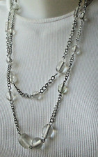 Collier chaine 2 rangs couleur argent perles translucides bijou vintage 5401