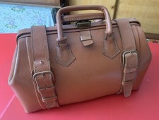 Ancienne malette de médecin en cuir marque LE FLEURON décor laine tartan