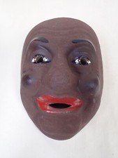 Ancien masque  en carton peint des années 30 - Homme noir - Carnaval