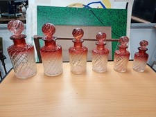 Lot de 6 flacons en cristal de Baccarat Modèle Bambou rose/ambré