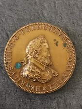 MEDAILLE BRONZE (REFRAPPE) 1604 HENRI IV & CATHERINE DE MEDICIS (OXYDATION) 57mm