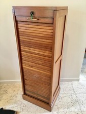 MEUBLE CLASSEUR en bois années 50/60, 8 étagères, clef, couleur merisier