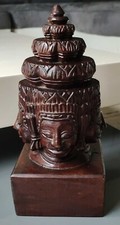 Sculpture/Figurine Hindou Seigneur Brahma/, Bouddha 4 Têtes En Bois. 26 x 12 cm