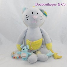 Peluche d'activités chat VERTBAUDET doudou d'éveil gris souris 33 cm (F15132)