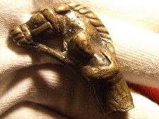 Antique Horse equestrian Hippique dog bronze hunting Whip handle figure to ident