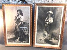 Paire de grands cadres photos anciens en bois sculpté vintage 54x36