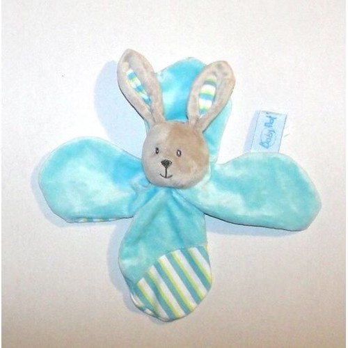 Doudou lapin bleu mouchoir - doudou,