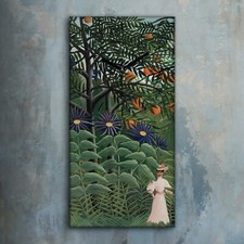 Horloge murale sur toile 30x60 Peinture Jungle Femmes Feuilles Henri Rousseau