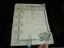 Ancienne facture 1941 H Provent Peau de Tambour Gosse Caisse Jazz Timbale LYON