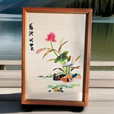 Broderie De Soie Asiatique Fleurs Oiseaux Image En Soie Chine Japon Brodé Cadre