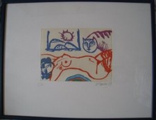 Guillaume CORNEILLE Gravure eau-forte etching signée EA femme & tigre 1987 Liège