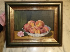 NATURE MORTE AUX PÊCHES & AUX BRUGNONS Coupe en faïence Rose Fruits Etude Fleur