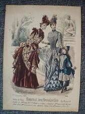 RARE  Gravure de MODE ancienne couleurs (JOURNAL DES DEMOISELLES) 1887 N°4640