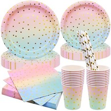 Vaisselle Jetable Anniversaire Fille Multicolores Carton Assiette Vaisselles ...
