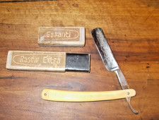 Rasoir extra garanti, Dumas & cie ,coupe-choux ancien en étui, lame décorée