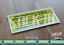 Autocollant Stickers Liquide Refroidissement R5 GT Turbo 5 Alpine R19 21