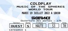 Billets  / Places de concert Catégorie 1 Coldplay Stade France 19/07/22