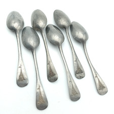 Lot de 6 anciennes grandes cuillères ÉTAIN 19ème Paris TOUR EIFFEIL - Vintage