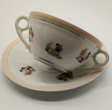 Ancien Déjeuner Bol à Anse et Soucoupe Porcelaine Fine France Collection