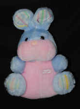 Peluche doudou lapin BOULGOM bleu rose ancien vintage 20/27 cm TTBE