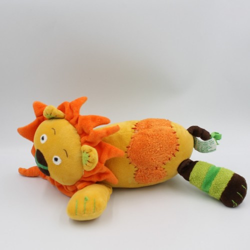Doudou lion jaune orange - orange, vert