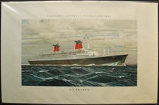 Marin MARIE Affichette Paquebot S/S FRANCE C.G.T. 50 x 32 cm ca 1960