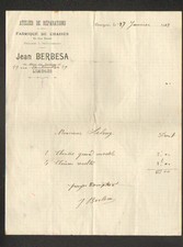 LIMOGES (87) USINE DE CHAISES , REPARATION & PAILLAGE "Jean BERBESA" en 1913