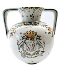 ROUEN LA BAULE Blason des ducs de Bretagne VASE ancien XIXe faience 