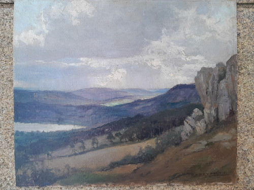 Peinture ancienne lac - peinture,