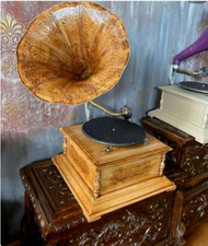 Gramophone Antique Entièrement Fonctionnel Phonographe Win-Up Tourne-Disque Déco