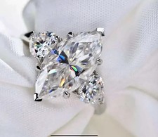 Bague solitaire diamant traité blanc taille marquise certifié 3,25 ct en arge...