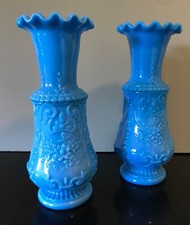 Paire de Grands Vases Opaline de Foire Bleu Truqoise Intense vers 1900