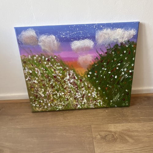 Tableau paysage champ fleuri