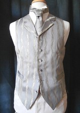 GILET CEREMONIE HOMME SATIN GRIS TISSE CHAMPAGNE M-T3 + CRAVATE + POCHETTE NEUF