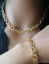 Collier bracelet chaine texturée plaqué or Grosse chaine Cadeau Bijou Femme 