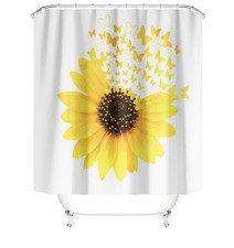 Rideau de douche en textile motif feuilles tournesol plantes papillons pour s...