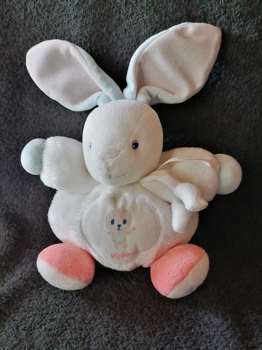 Doudou lapin blanc bleu saumon - doudou,
