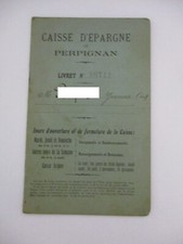 VIEUX PAPIER LIVRET DE CAISSE D'EPARGNE DE PERPIGNAN 1922 LIVRE DE COMPTE BANQUE