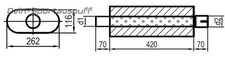 Universel Échappement Inox Ovale 262x116 1-Rohr + Connexion,L: 420mm En / Dehors
