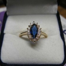 Dolly-Bijoux Bague Florale Marquise Oeil Saphir Pavé Diamant Cz Plaqué Or 18K