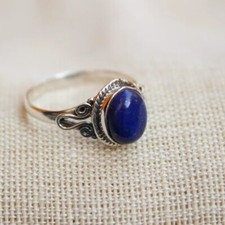 925 Argent Sterling Lapis Lazuli Forme Ovale Véritable Handmade Femme Bague