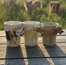 Lot 3 Tasses Chiens Tête 3D Mugs Vintage Kitsch Animalier Déco Originale Cadeau 