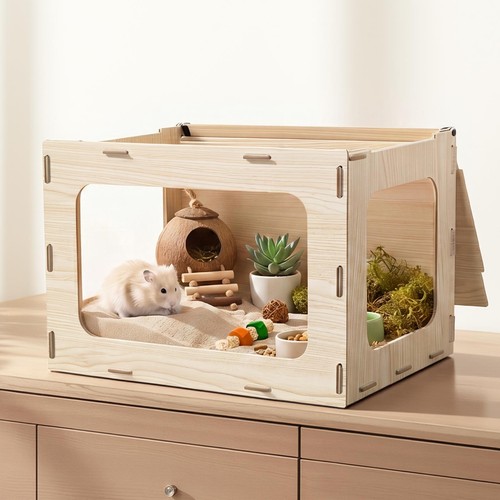 Wooden hamster cage habitat - cage,